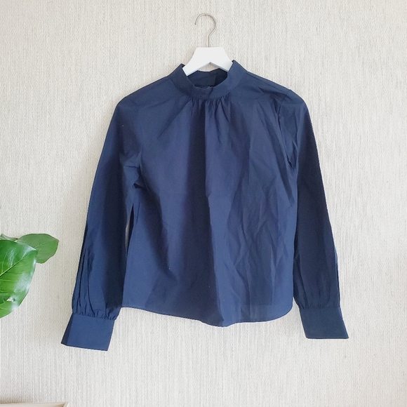 Banana Republic Navy Mock Neck Blouse